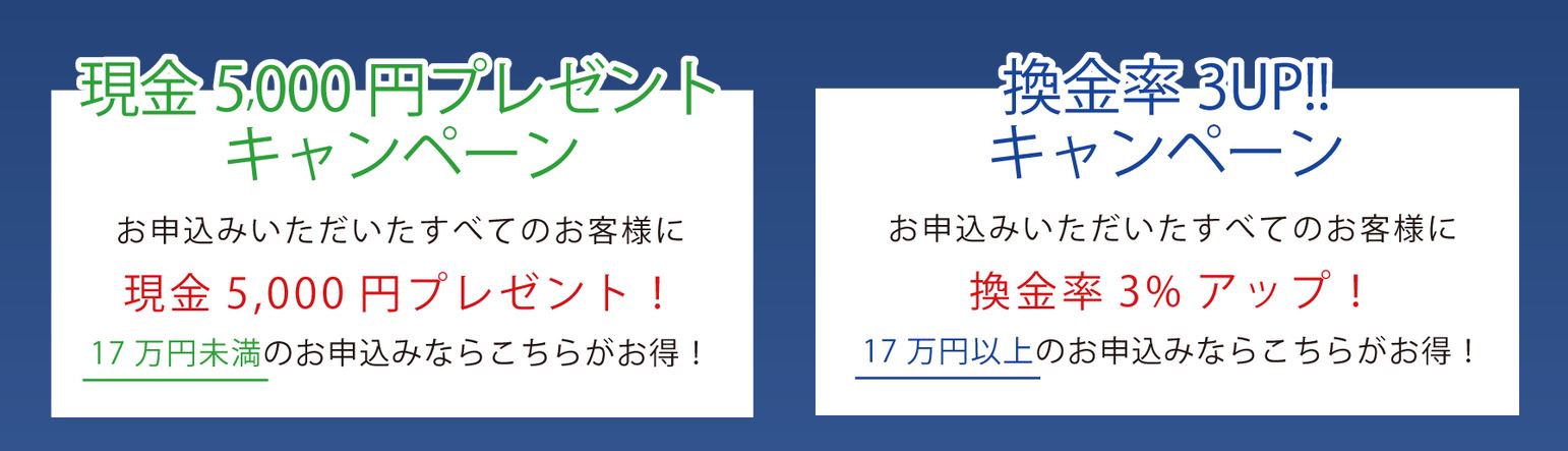 新規なら最大5,000円 or 換金率3%が貰える