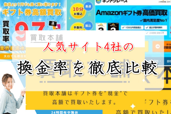 amazonギフト券買取の人気サイト4社の換金率を比較